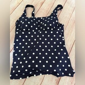Lands' End Navy and White Polka Dot Tummy Control, Underwire Swimsuit SZ 8DD